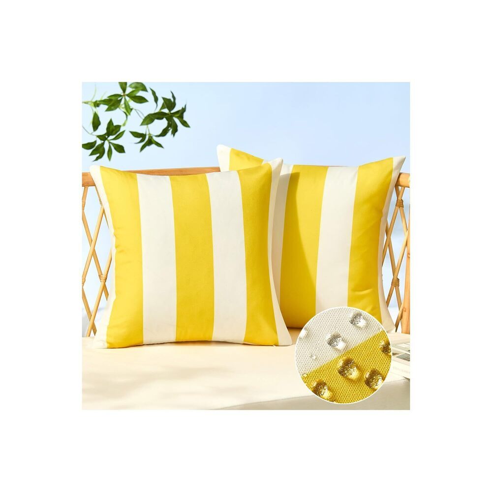 9912 Outdoor Pillow Covers 18x18 Set of 2 Yellow Striped Decoration Throw